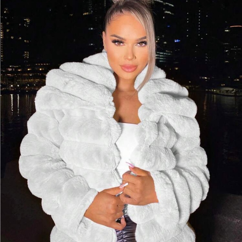 Elegant White Faux Fur Coat